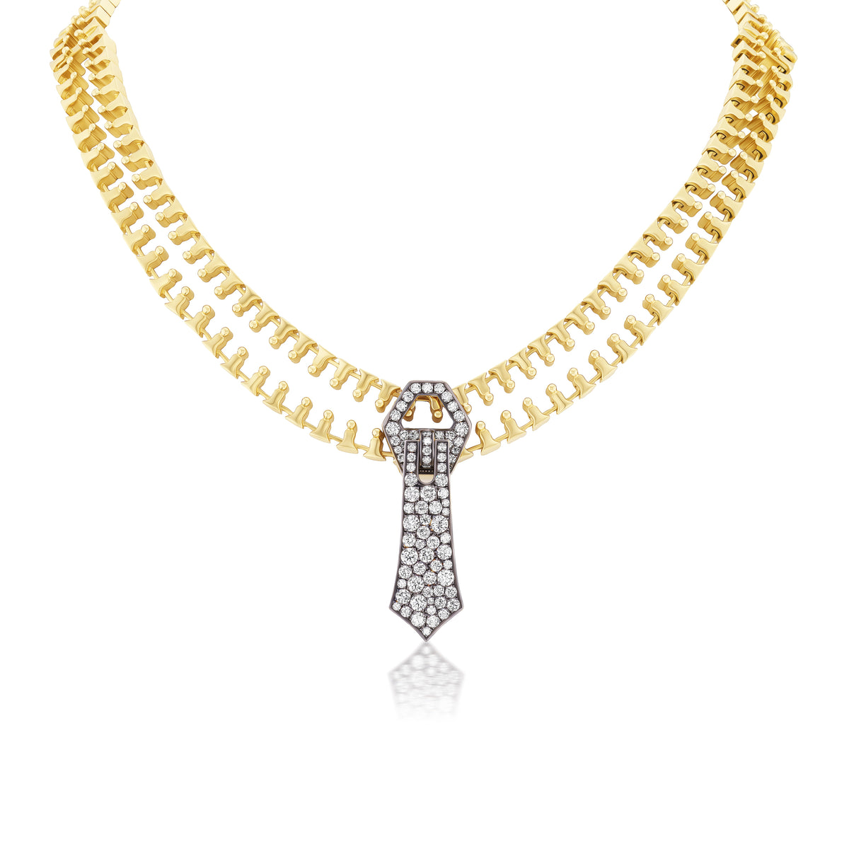 18k yellow gold diamond black rhodium zipper necklace by Sylva & Cie Tiny Gods