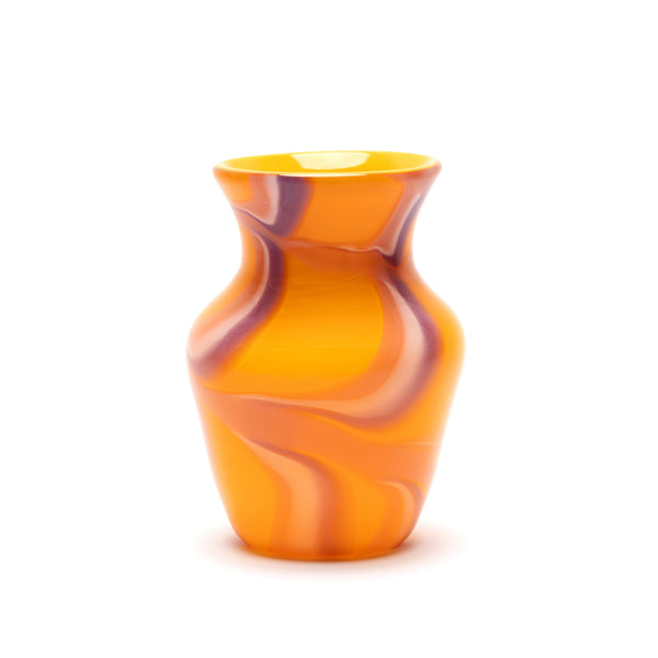 tangerine glass vase with white and pink swirls by Paul Arnhold Tiny Gods