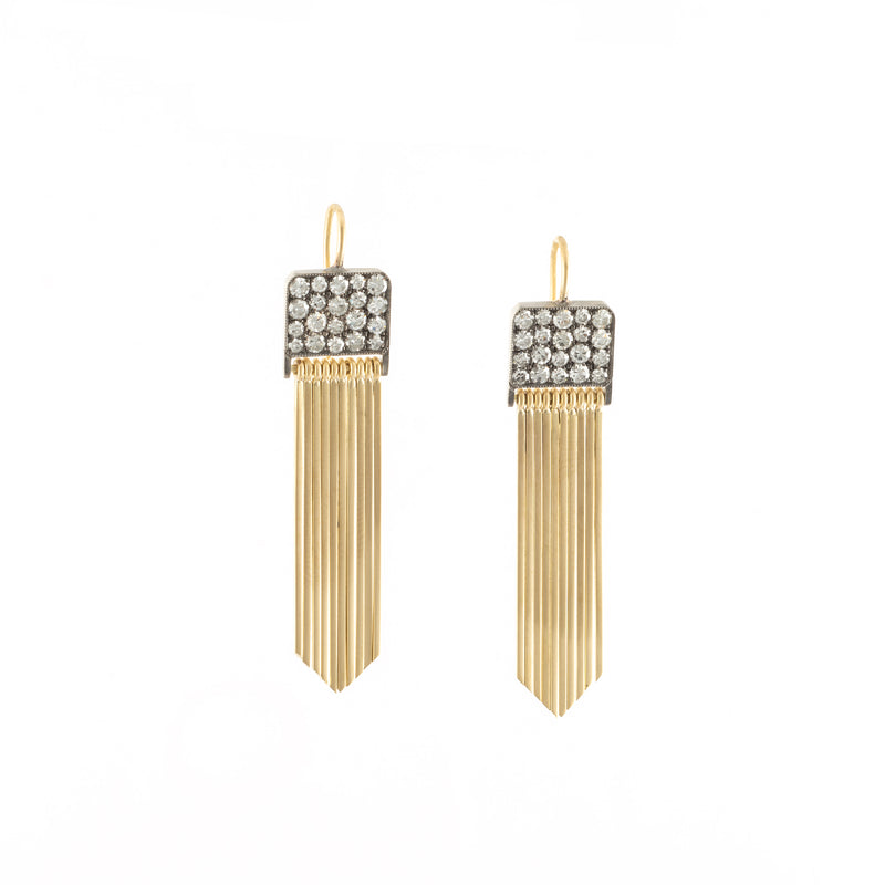 18k yellow gold ten table sima earring with diamonds and gold tassels by Sylva & Cie Tiny Gods
