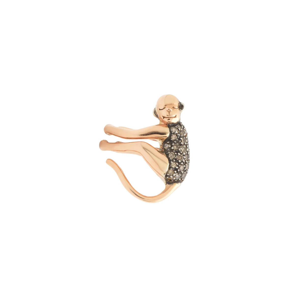 18k rose gold and brown diamond meticulous monkey ear hugger ear cuff by Bibi van der velden Tiny Gods 