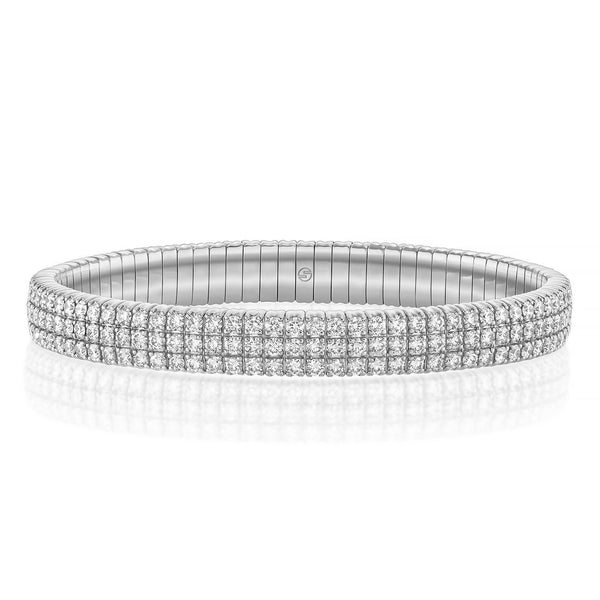 Platinum three row diamond stretch bangle bracelet Tiny Gods