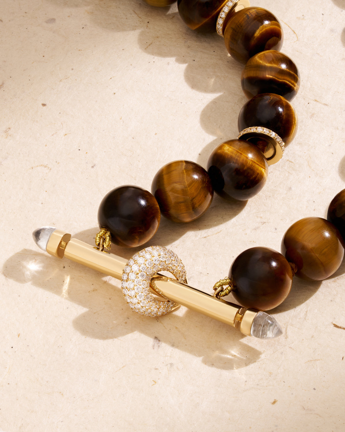 18k yellow gold tiger's eye beaded chakra necklace by Ananya 