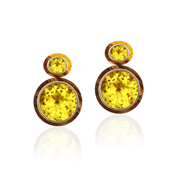 18k yellow gold citrine and tigers eye melange earrings by Goshwara Tiny Gods