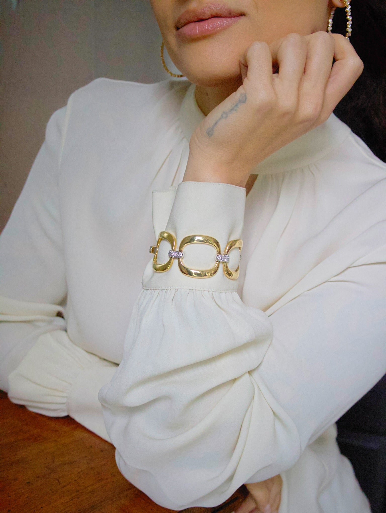 tiny gods 18k yellow gold diamond large link bracelet with diamond connectors 