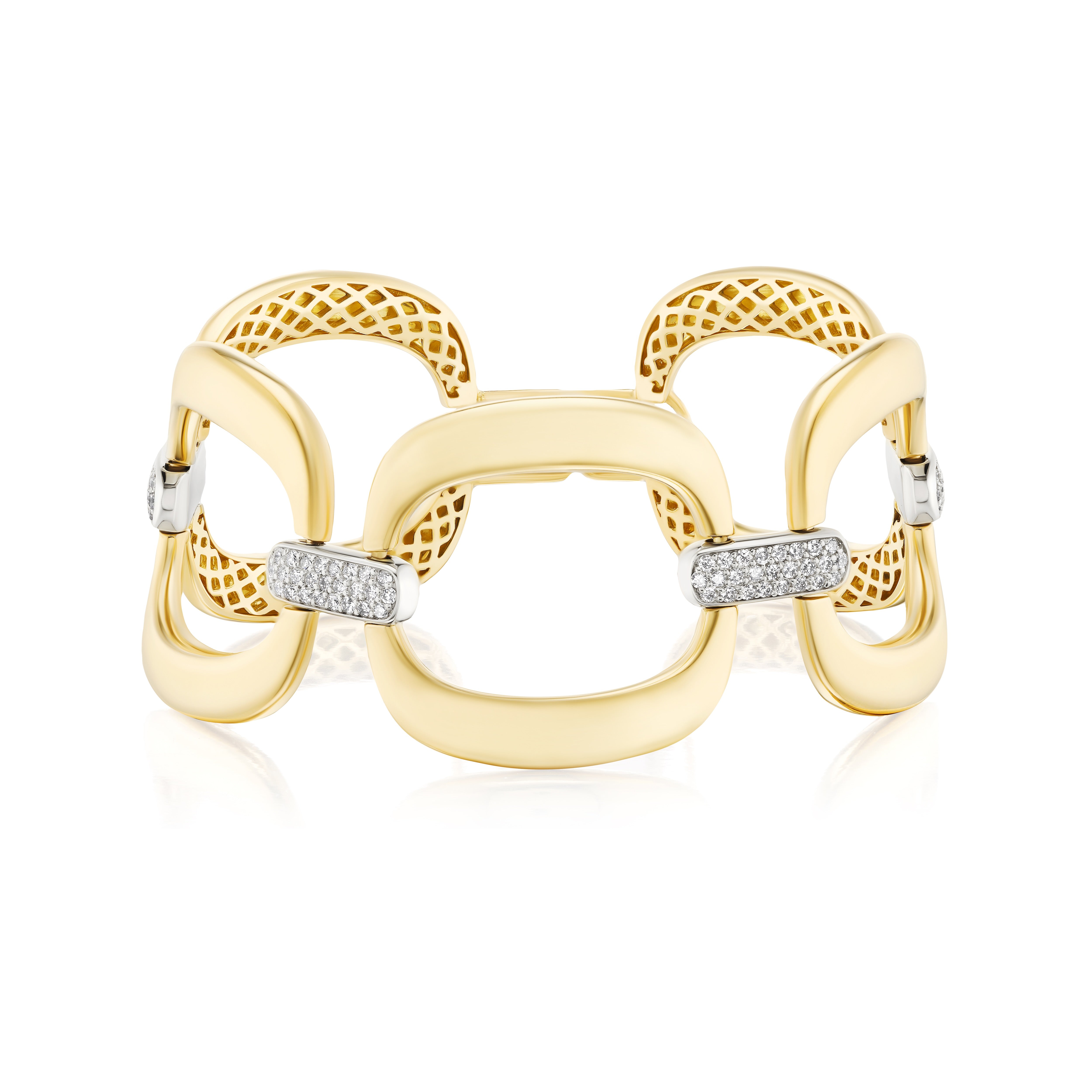 tiny gods 18k yellow gold diamond large link bracelet with diamond connectors 