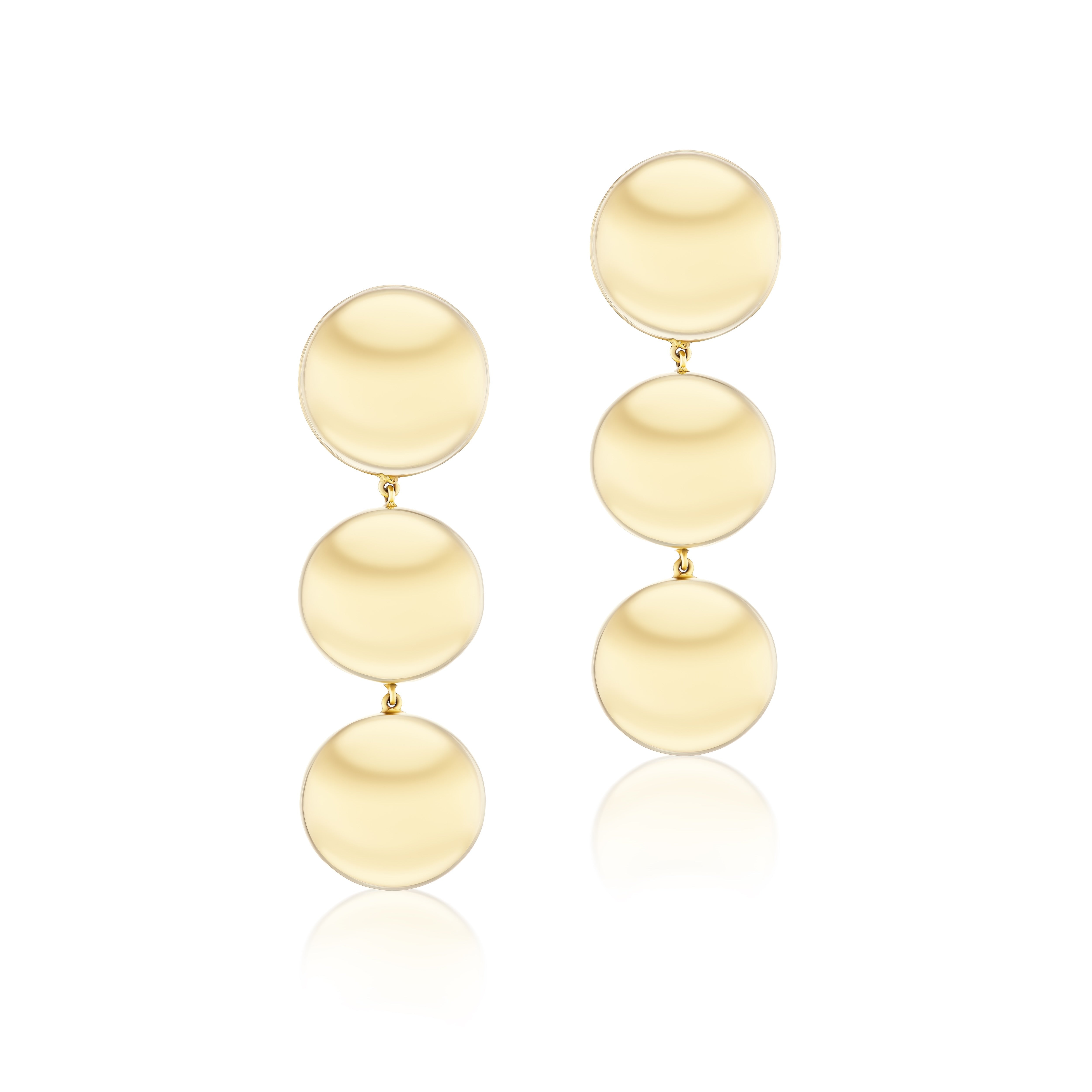 18k yellow gold vintage circa 1980's rare sphere triple ball dangle drop earrings Tiny Gods 