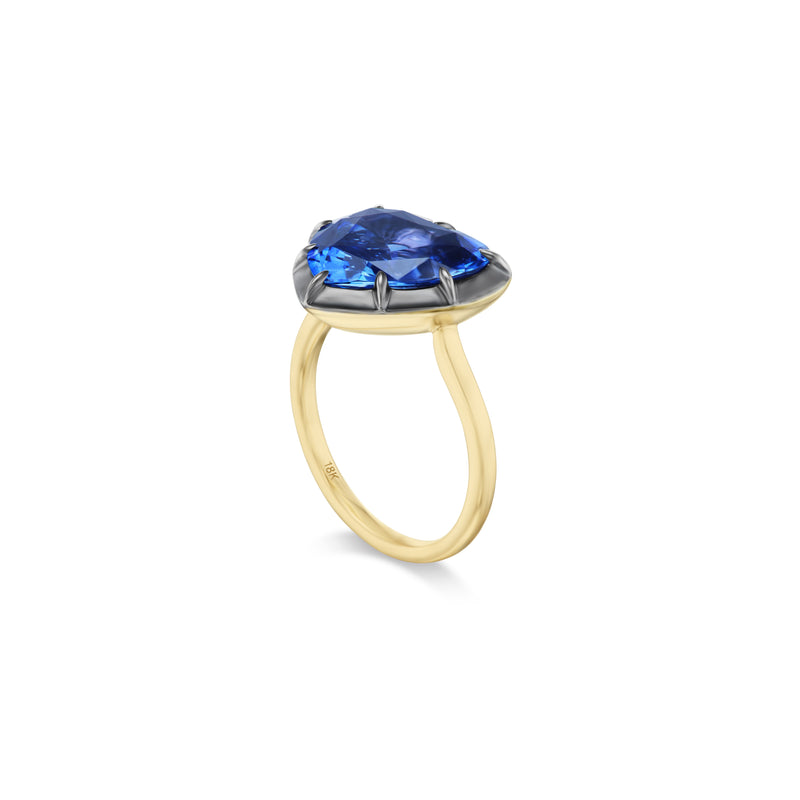 Heart-Shaped Blue Sapphire Regency Ring in antique style victorian setting for Tiny Gods Jessica McCormack side view