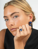 Heart-Shaped Blue Sapphire Regency Ring in antique style victorian setting for Tiny Gods Jessica McCormack on model