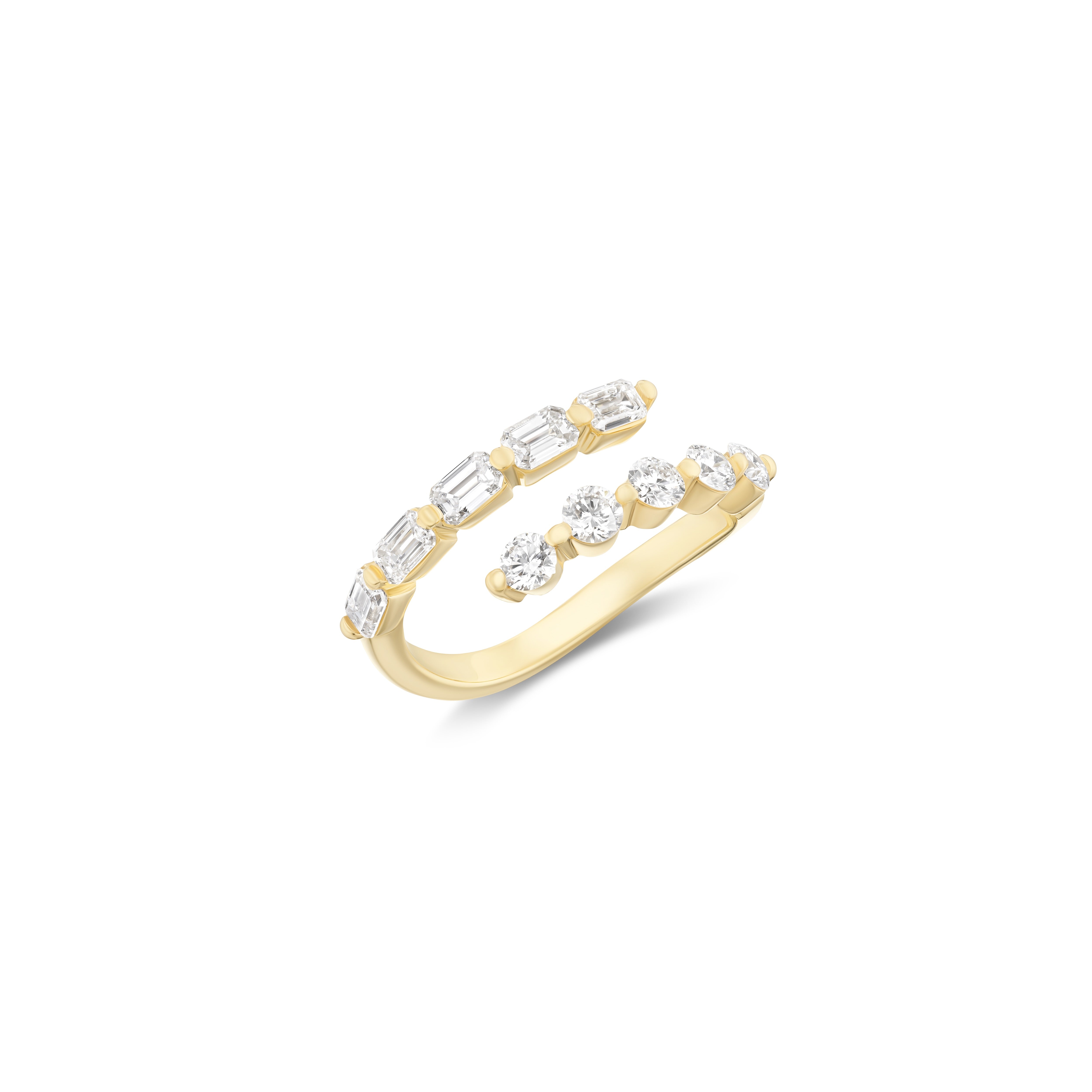 tiny gods diamond bypass ring multi shape yellow gold 