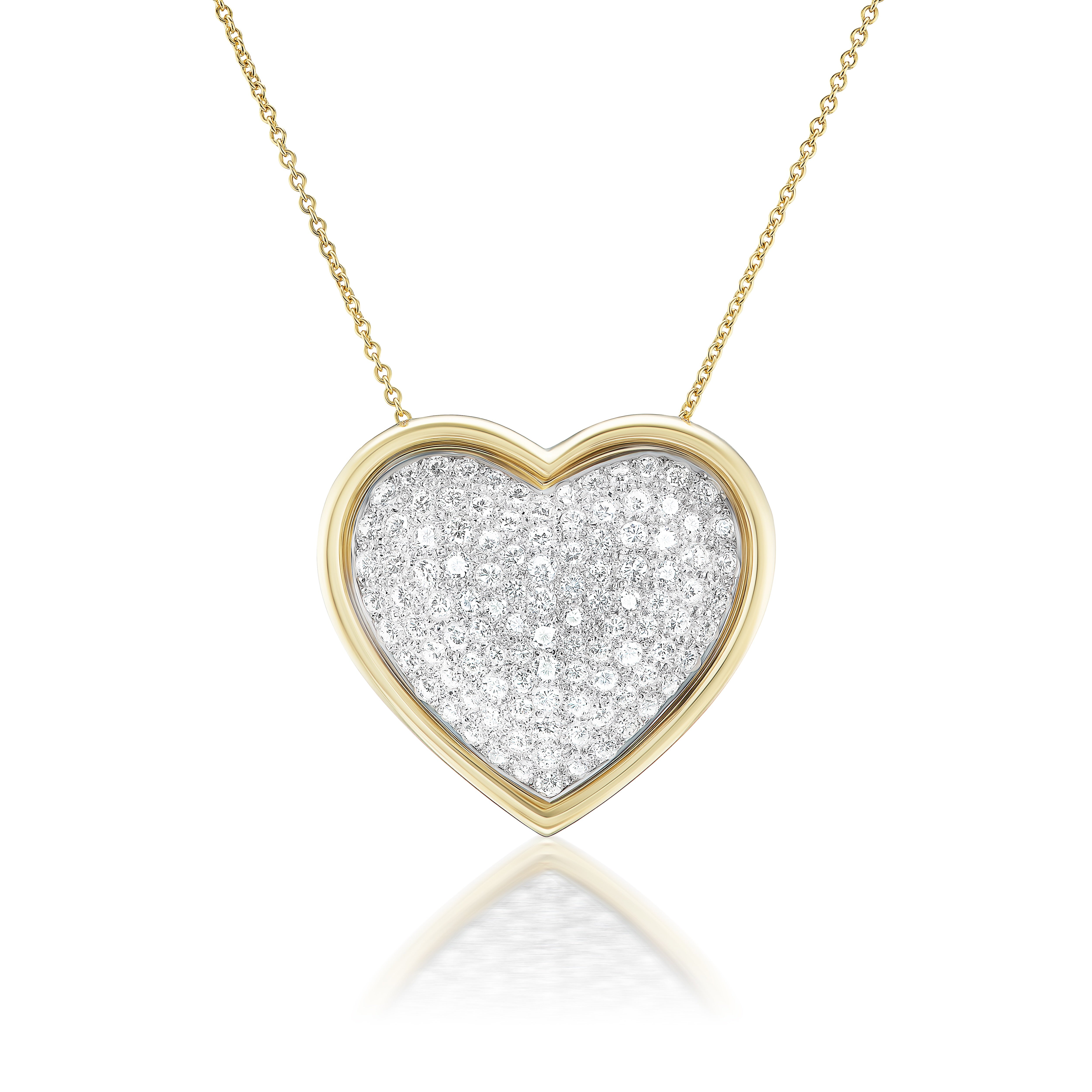 tiny gods pave diamond puff heart pendant necklace Italian yellow gold 