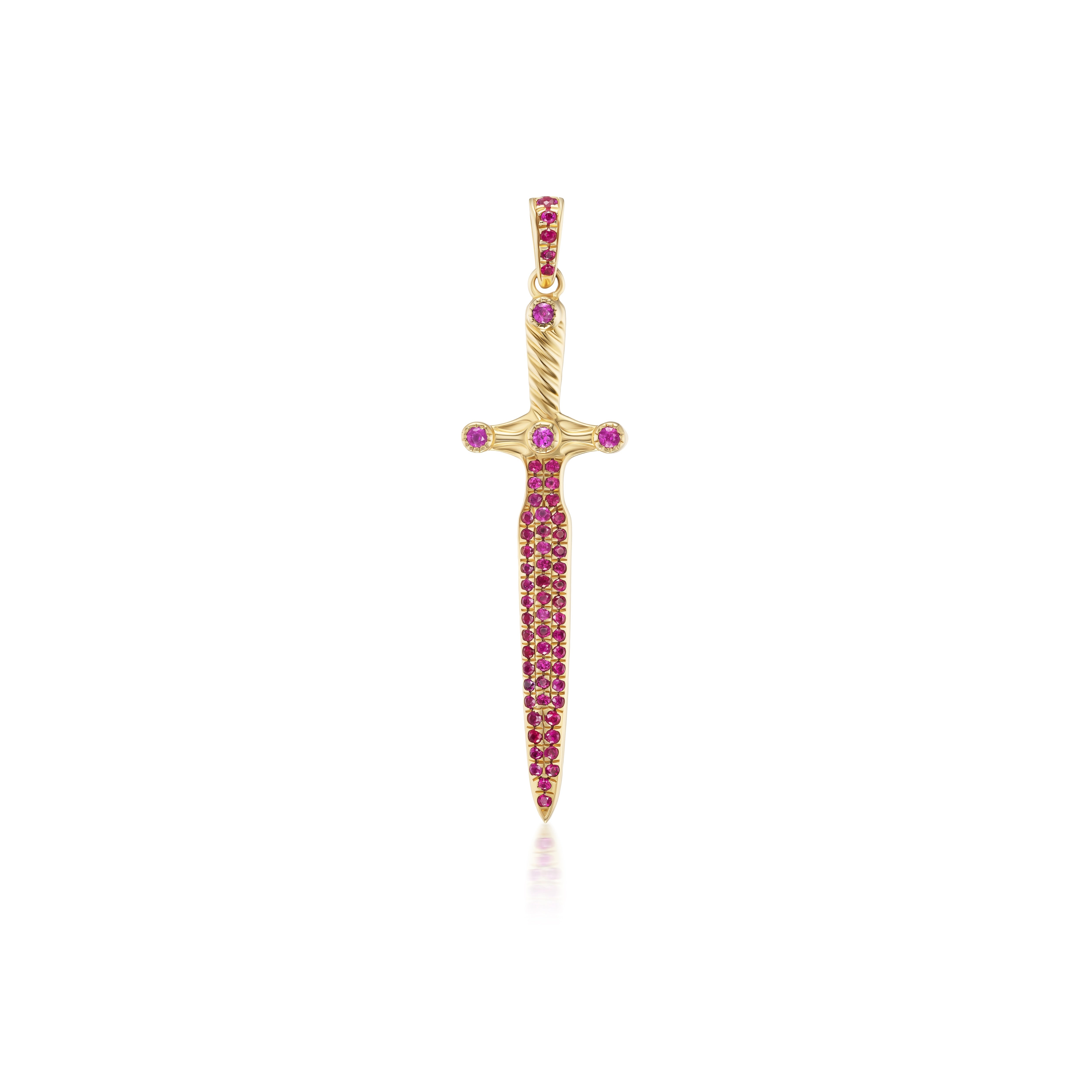 14k yellow gold ruby encrusted sword pendant charm Tiny Gods