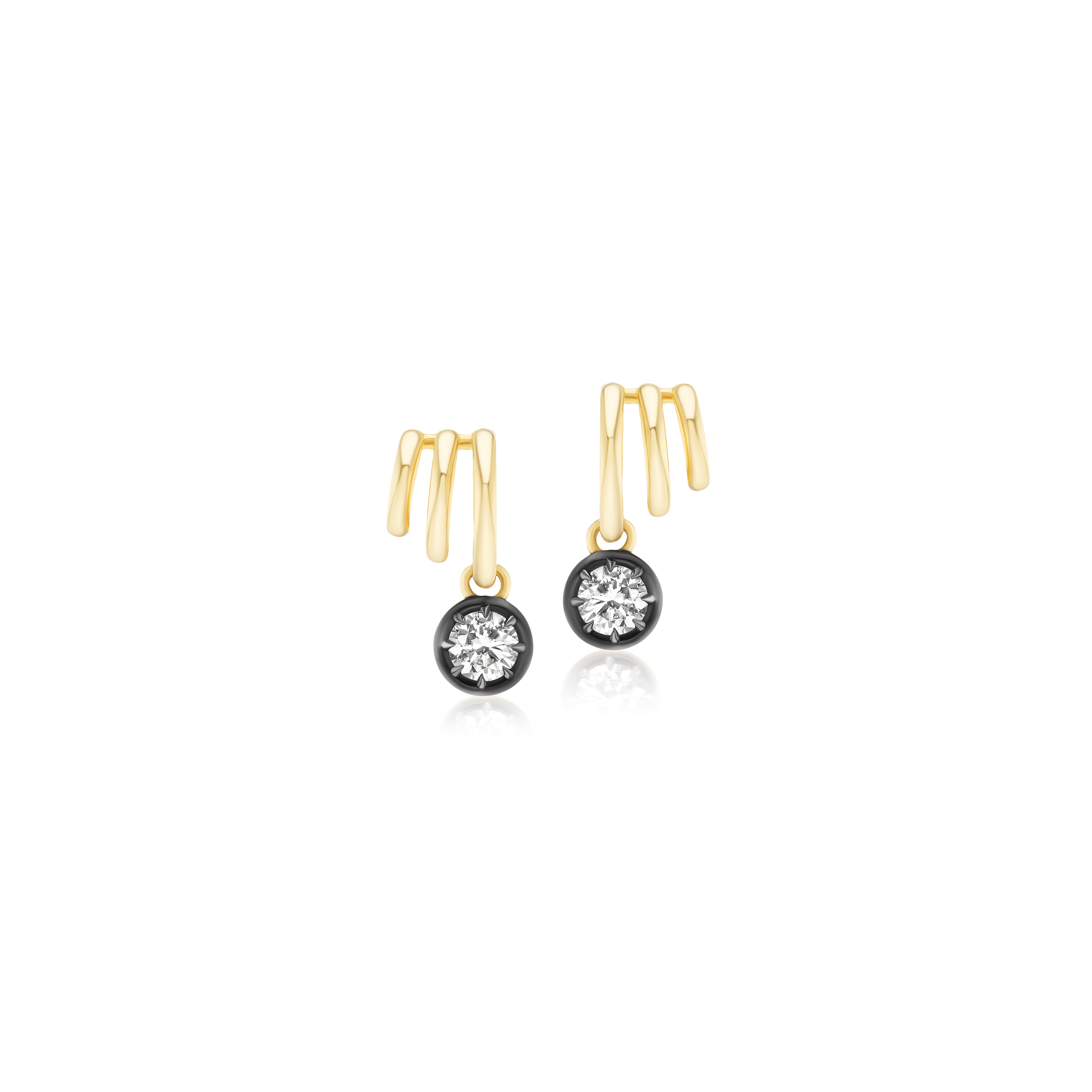tiny gods triple hoop regency drop round earrings with black rhodium 