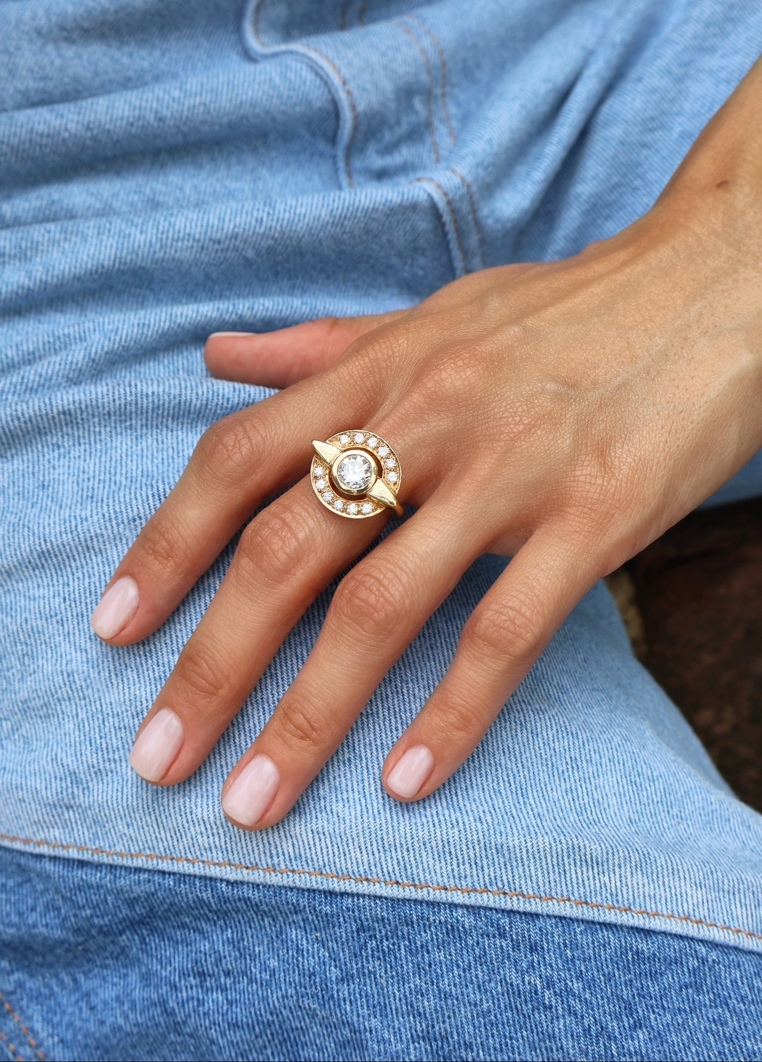 18k yellow gold old European cut diamond orbit ring vintage deco Tiny Gods 