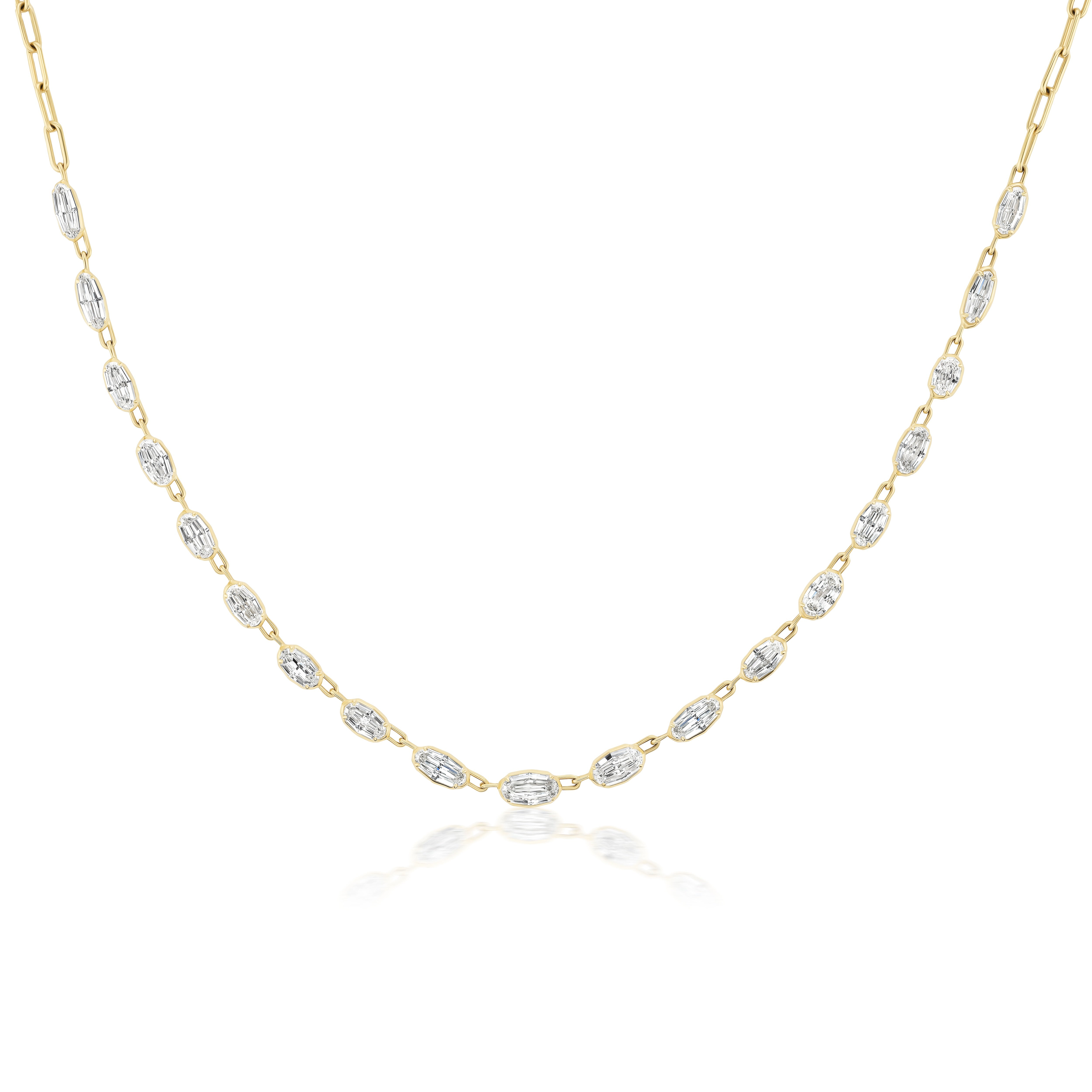 18k yellow gold 12.32ct 12 ct modified cut diamond paperclip link bezel set necklace Tiny Gods 