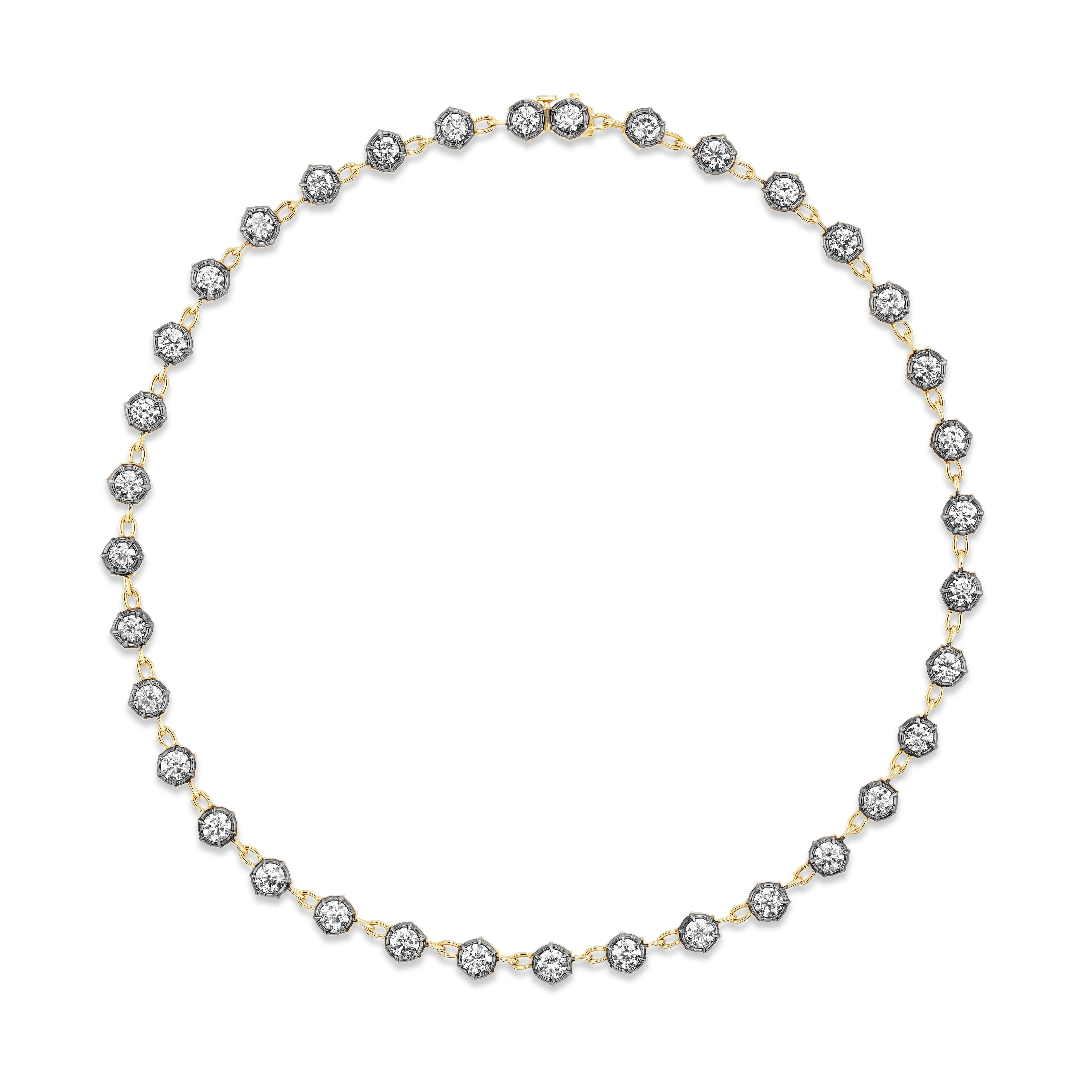 18k yellow gold round diamond eternity Georgian style regency necklace by Tiny Gods black rhodium antique 