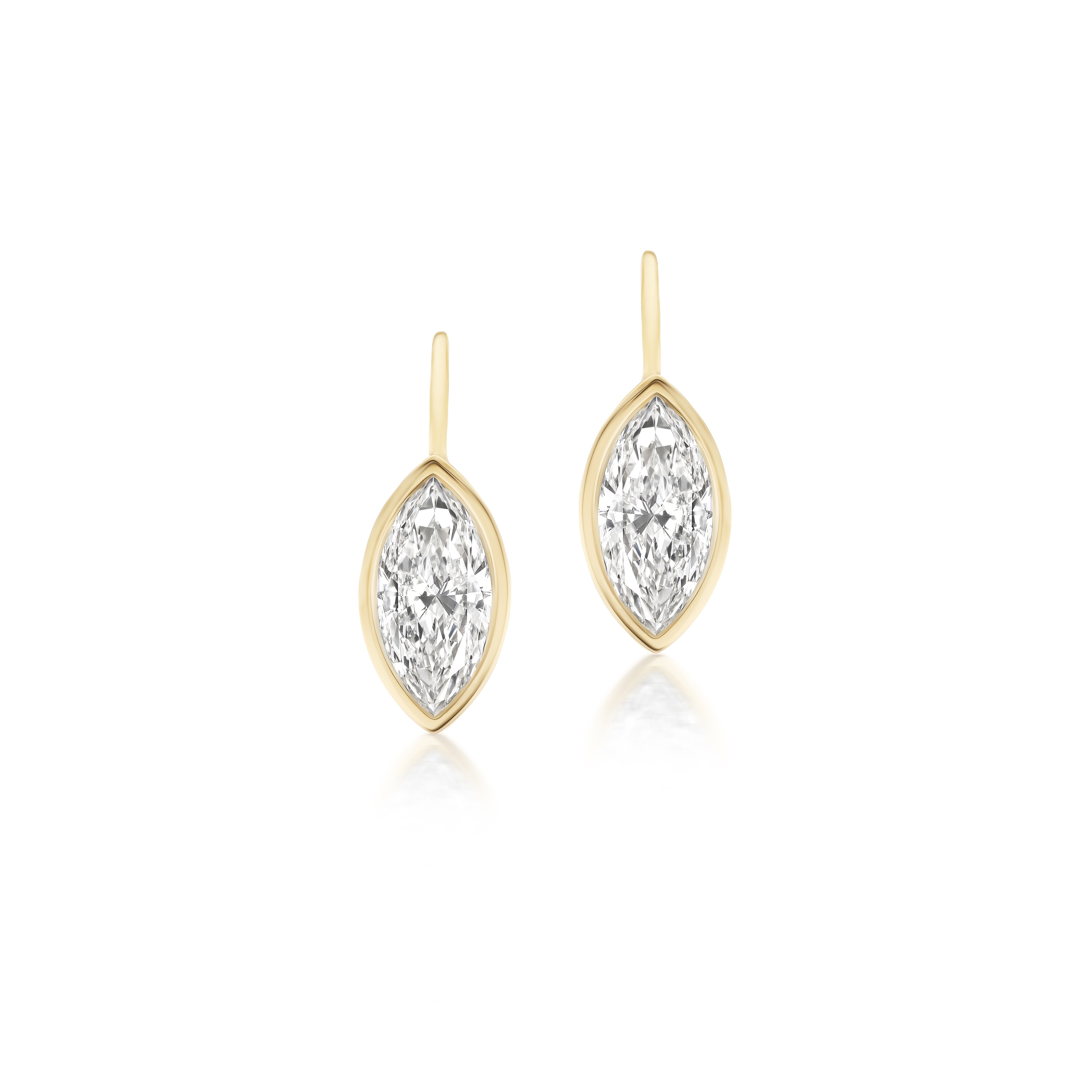 tiny gods marquis diamond yellow gold bezel drop hoops earrings 