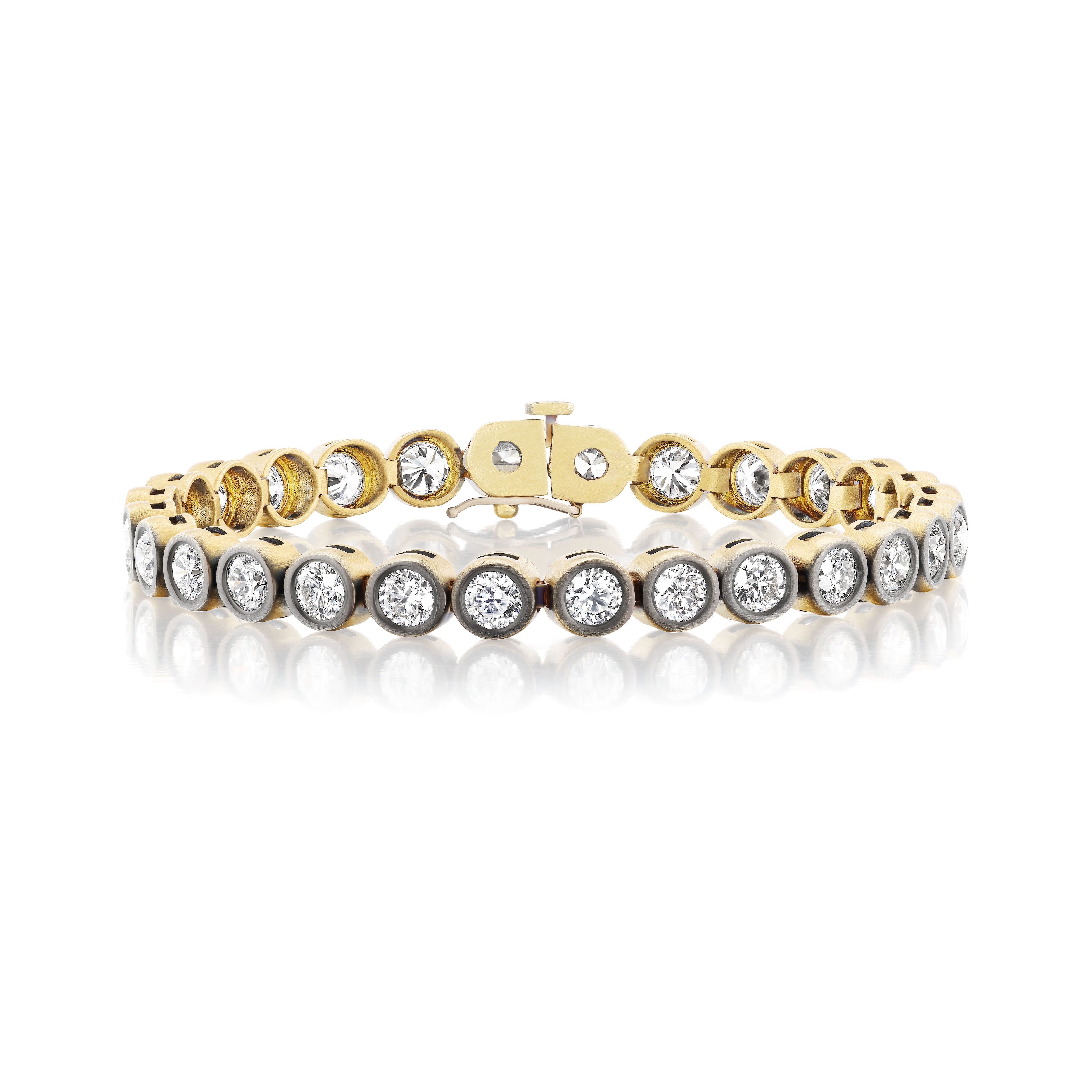 18k yellow gold black rhodium bezel set tennis bracelet by Tiny Gods 