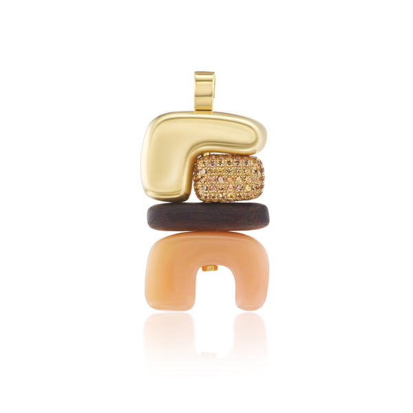 Tiny gods pink opal pendant wood 18k yellow gold brown diamonds Joelle Kharrat pendant 