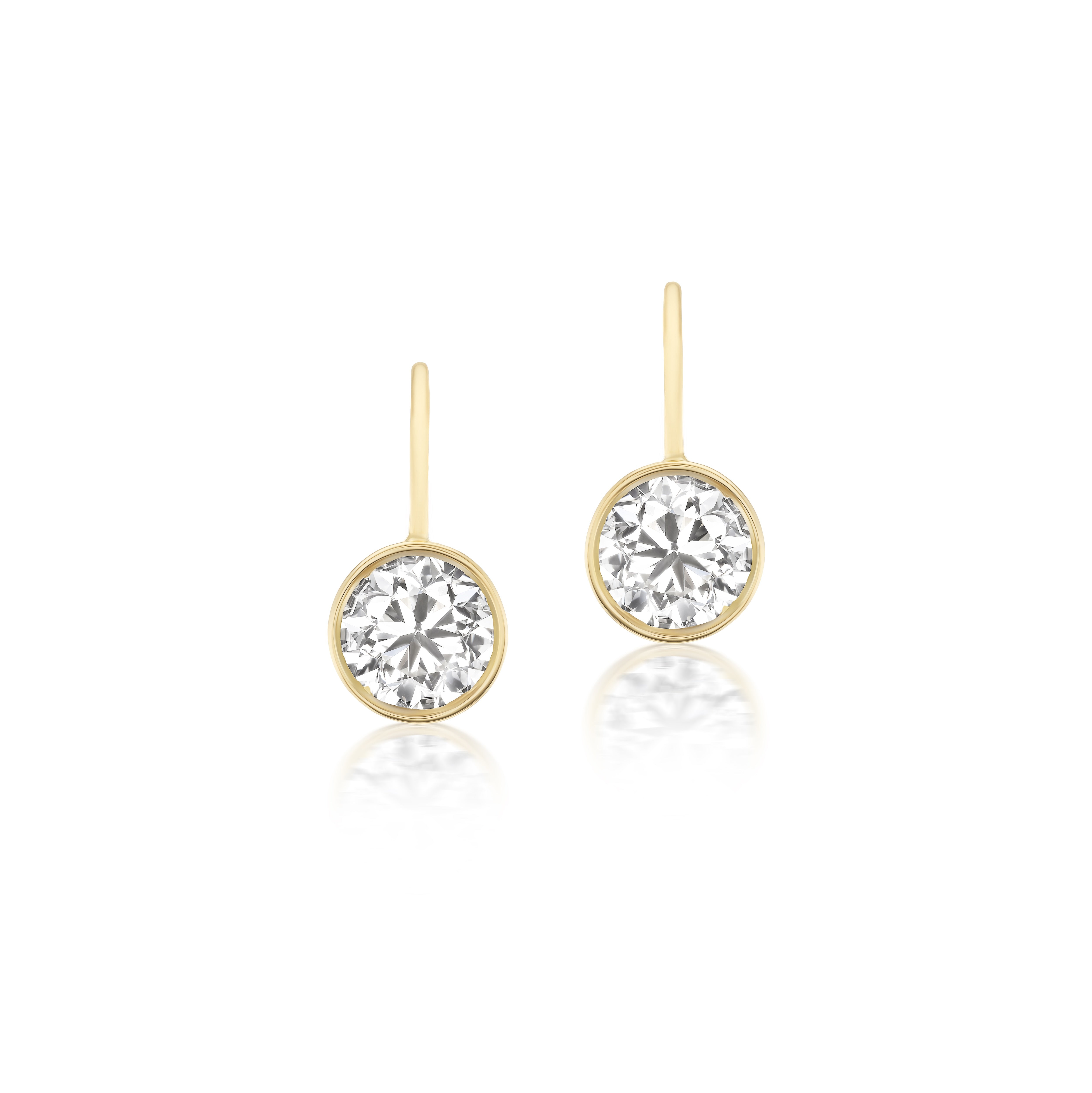 tiny gods round diamonds yellow gold bezel drop earrings 