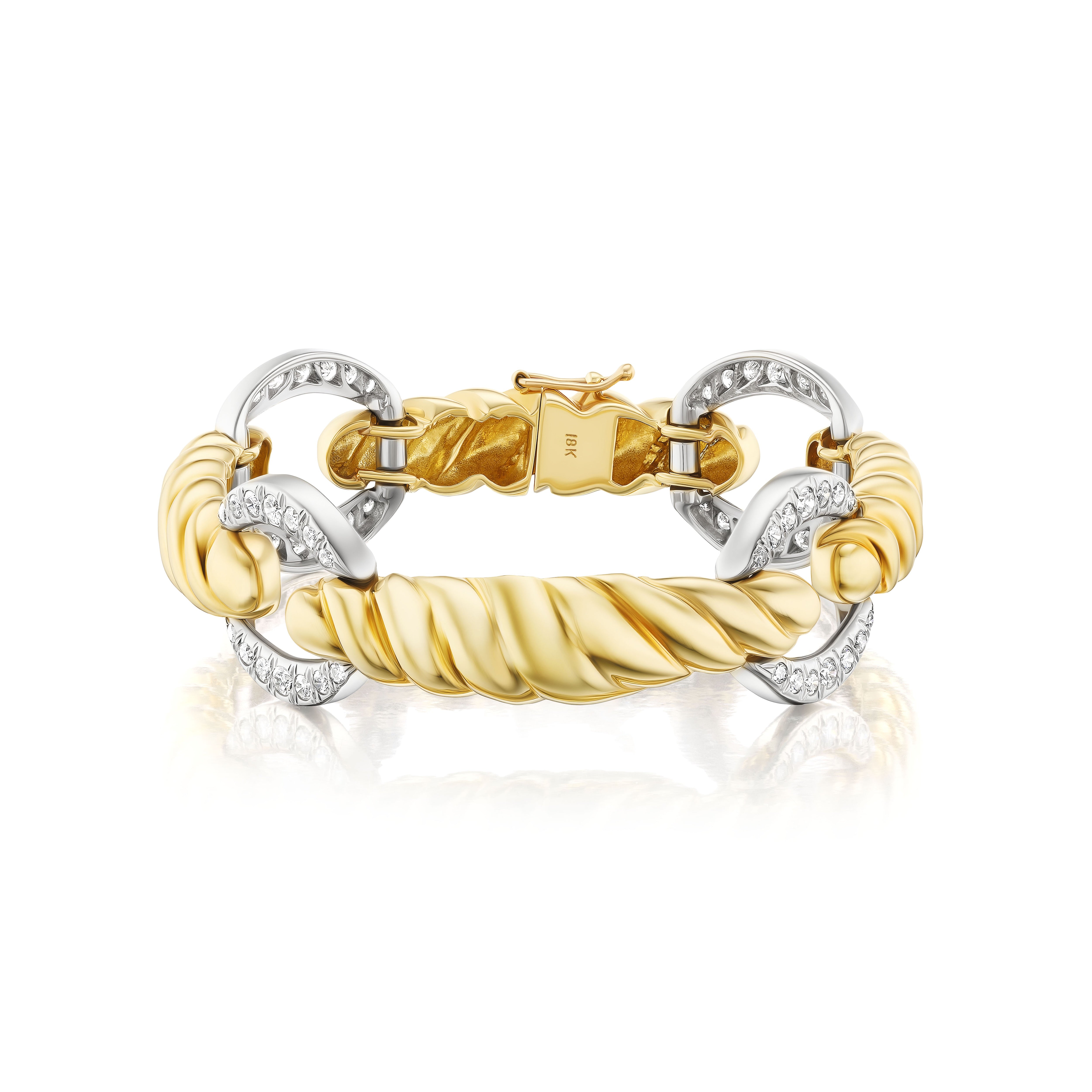 18k white and yellow gold diamond link and rope bracelet vintage Tiny Gods 