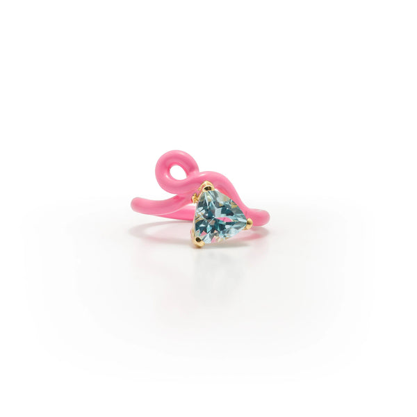 Trillion blue topaz vine ring with bubblegum pink enamel by Bea Bongiasca Tiny Gods