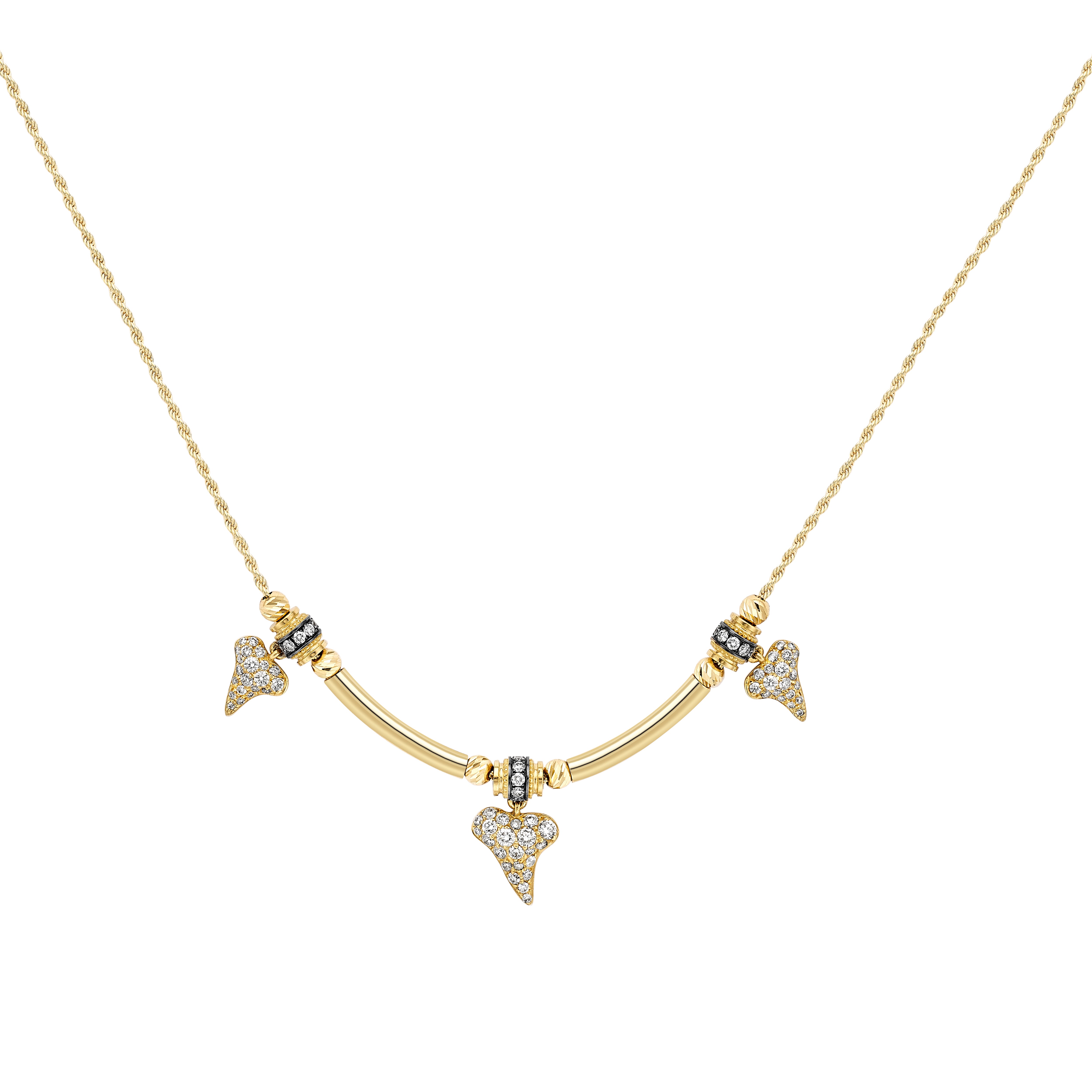 18k yellow gold sharkie diamond pave shark tooth pendant necklace by Venyx Tiny Gods 