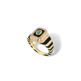 18k yellow gold Tsang enchantress signet ring with emerald and diamonds by State Property Tiny Gods