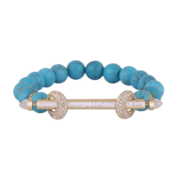 18k yellow gold turquoise and baguette diamond chakra bracelet by Ananya Tiny Gods