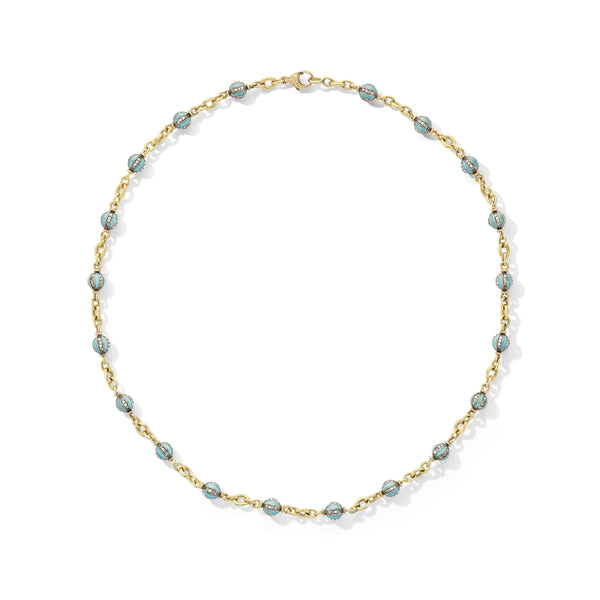18k below gold turquoise and diamond bead confetti chain necklace by Sylva & Cie Tiny Gods