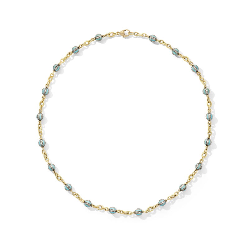 18k yellow gold turquoise and diamond bead confetti chain necklace by Sylva & Cie Tiny Gods