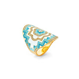 20k yellow gold sky blue, turquoise and white enamel diamond mandala wrap ring by Buddha Mama Tiny Gods