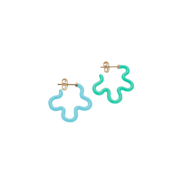 two tone blue enamel flower power hoop earrings by Bea Bongiasca Tiny Gods