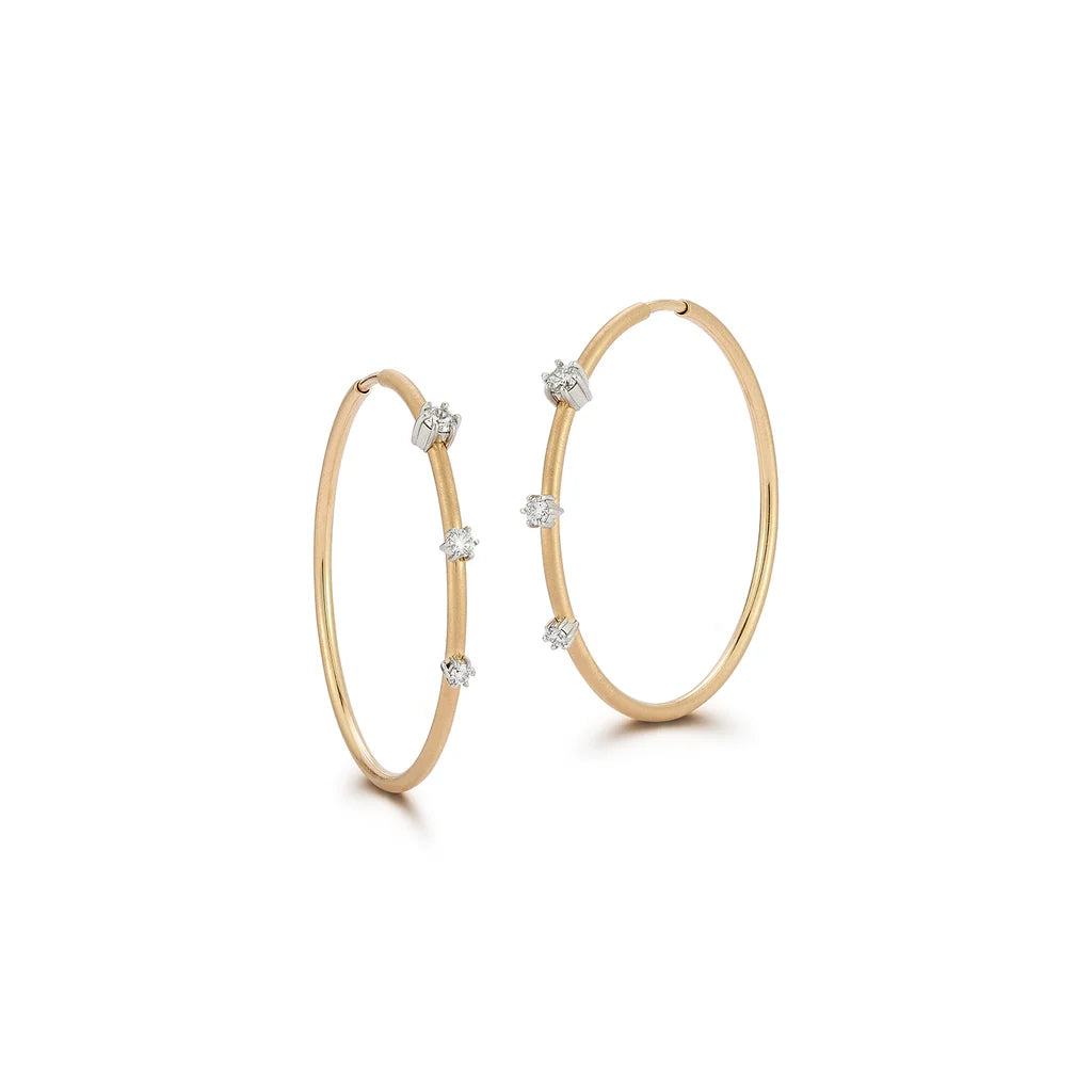 18k yellow gold and platinum diamond two tone small Penelope plie hoop earrings by Jade Trau Tiny Gods
