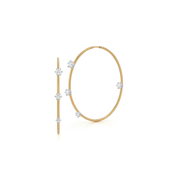 18k yellow gold and platinum diamond two tone small Penelope plie hoop earrings by Jade Trau Tiny Gods