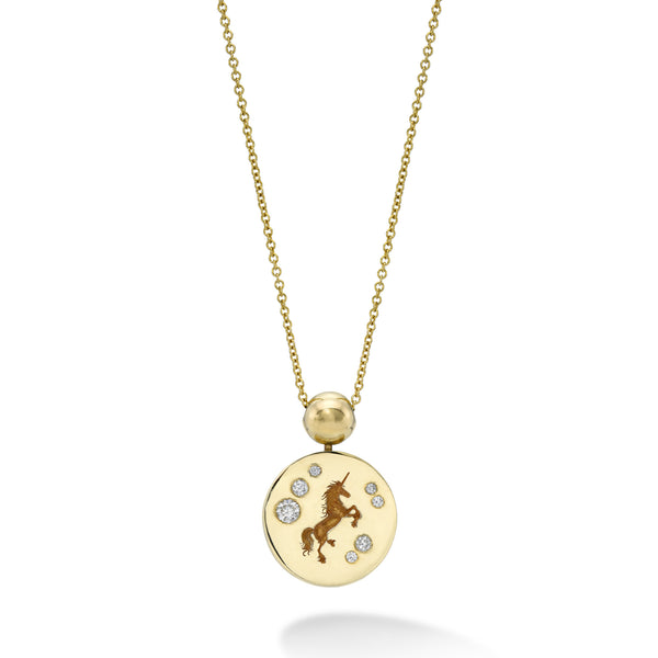 14k yellow gold unicorn diamond fantasy signet pendant necklace by retrouvai Tiny Gods
