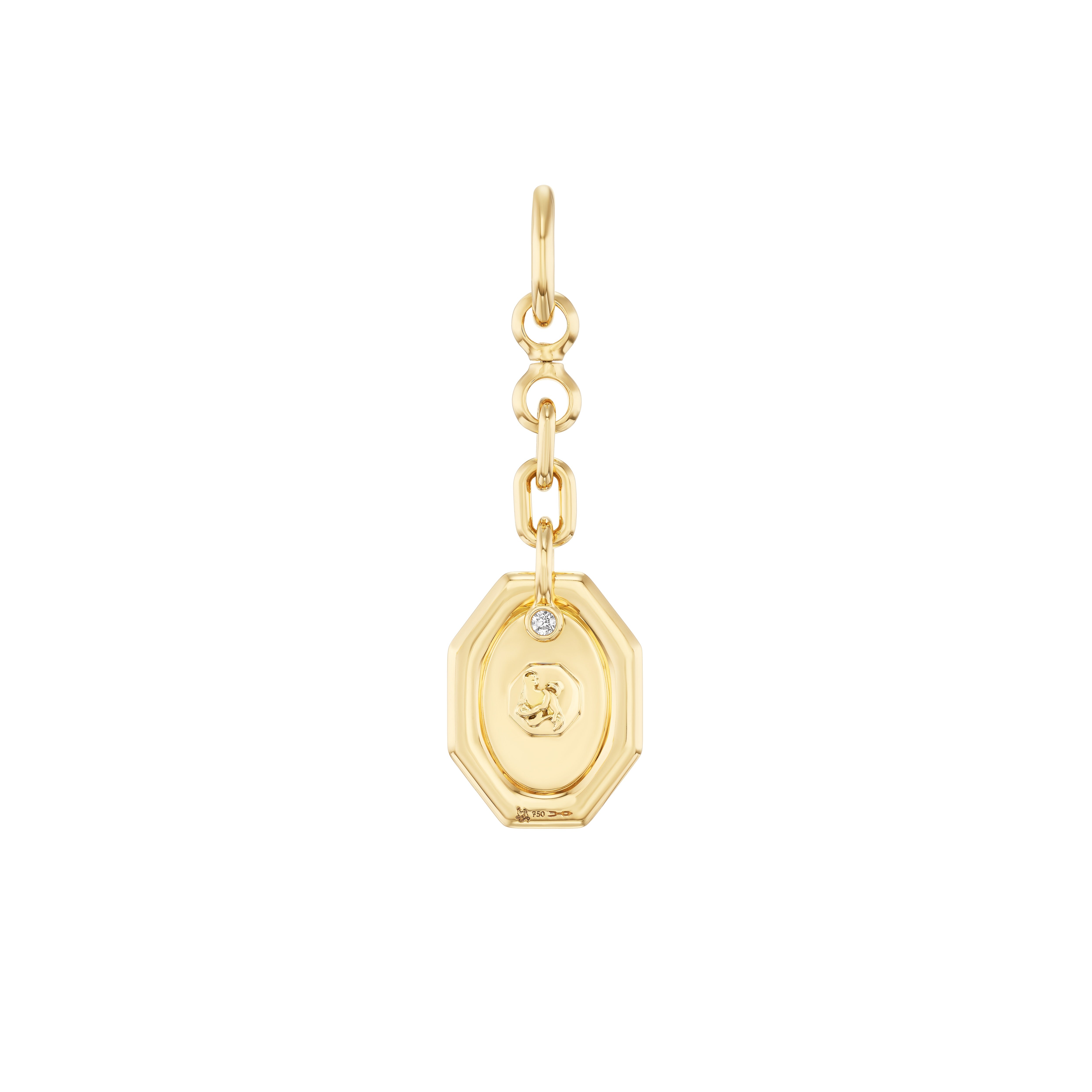 18k yellow gold uniform object Carriage Plate charm pendant with diamond at tiny gods back