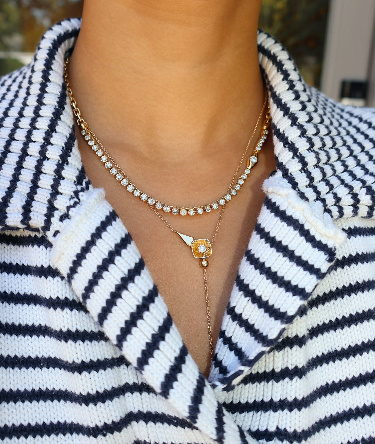 Vessel Tennis Necklace 18k yellow gold diamond reviere chain by Uniform Object at Tiny Gods