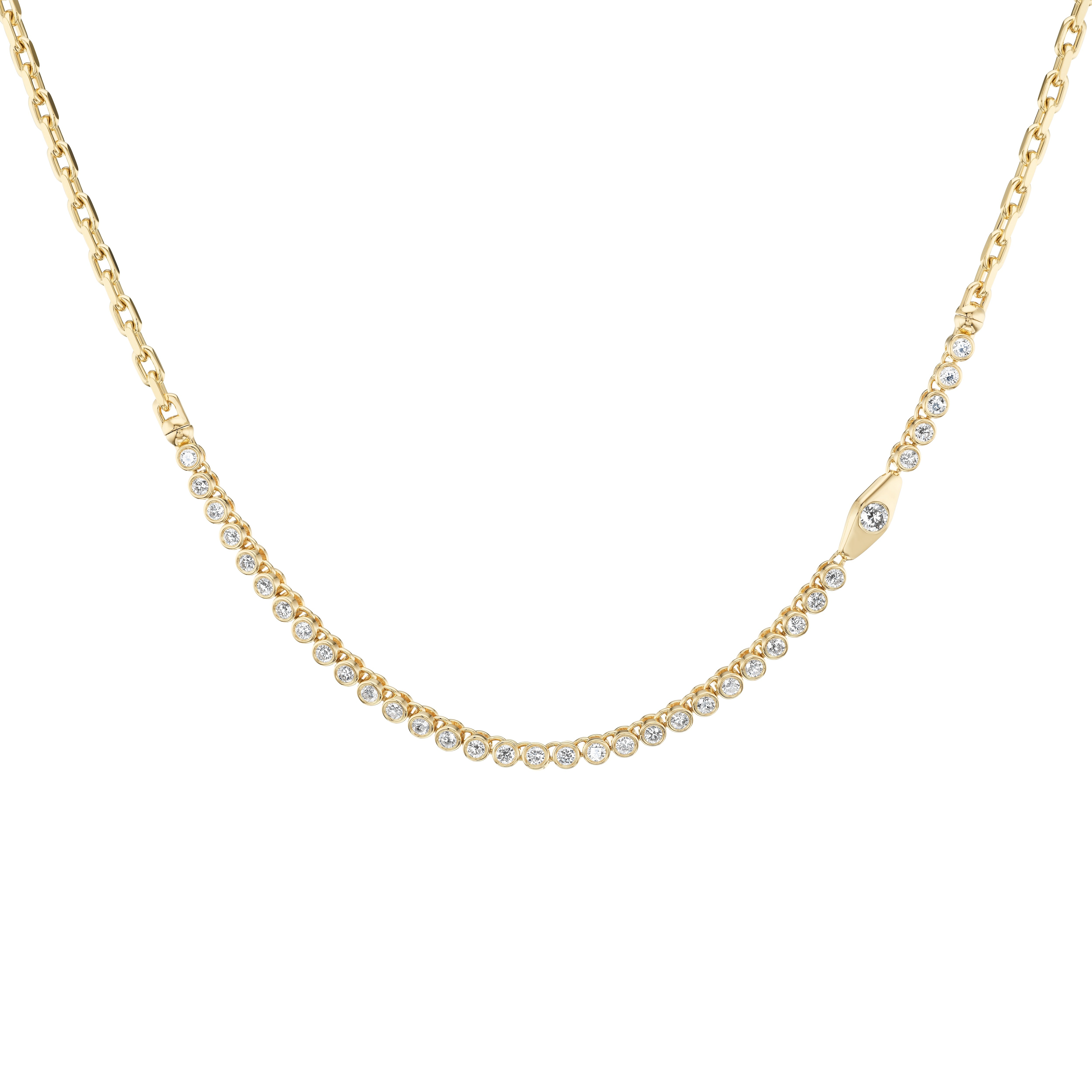 Vessel Tennis Necklace 18k yellow gold diamond reviere chain by Uniform Object at Tiny Gods
