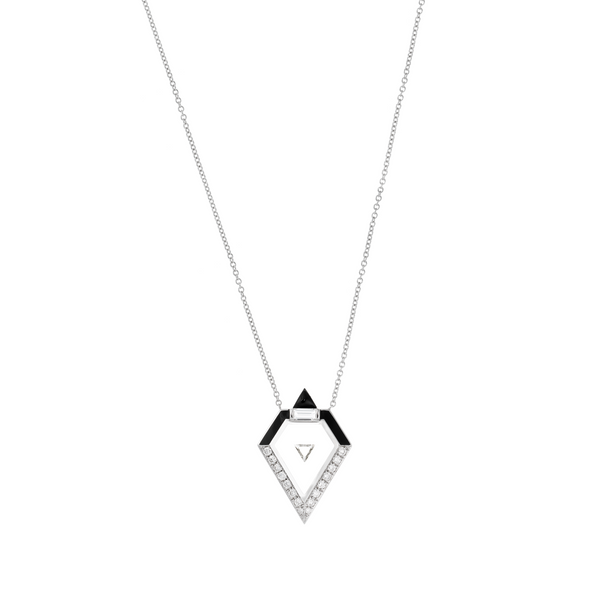 18k white gold universe line pendant with diamonds and black enamel by Nikos Koulis Tiny Gods
