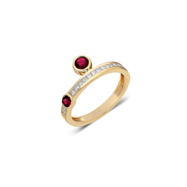 14k yellow gold ruby and channel set princess cut diamond ring by Ita Tiny Gods