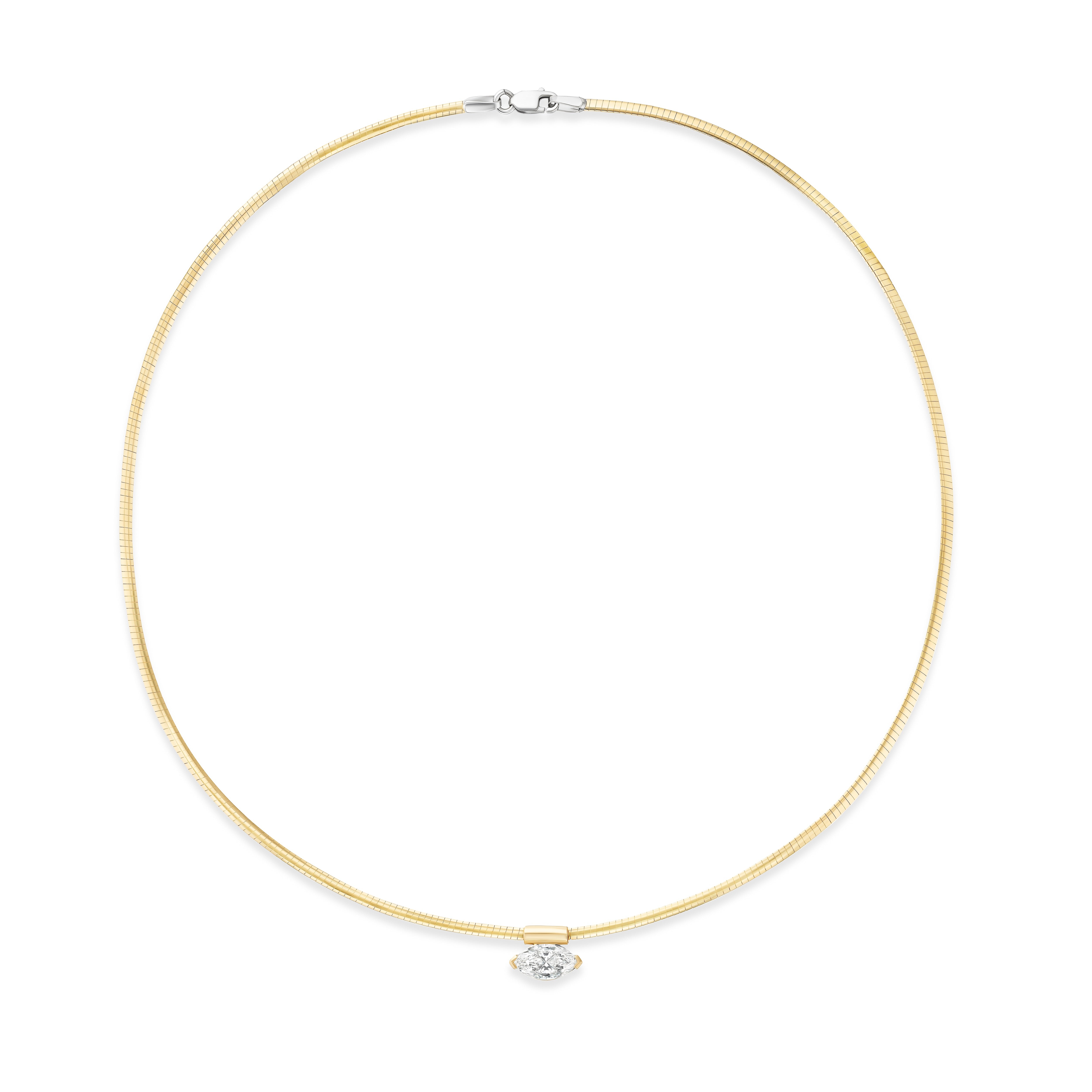 vintage gold omega necklace with marquis diamond tiny gods 