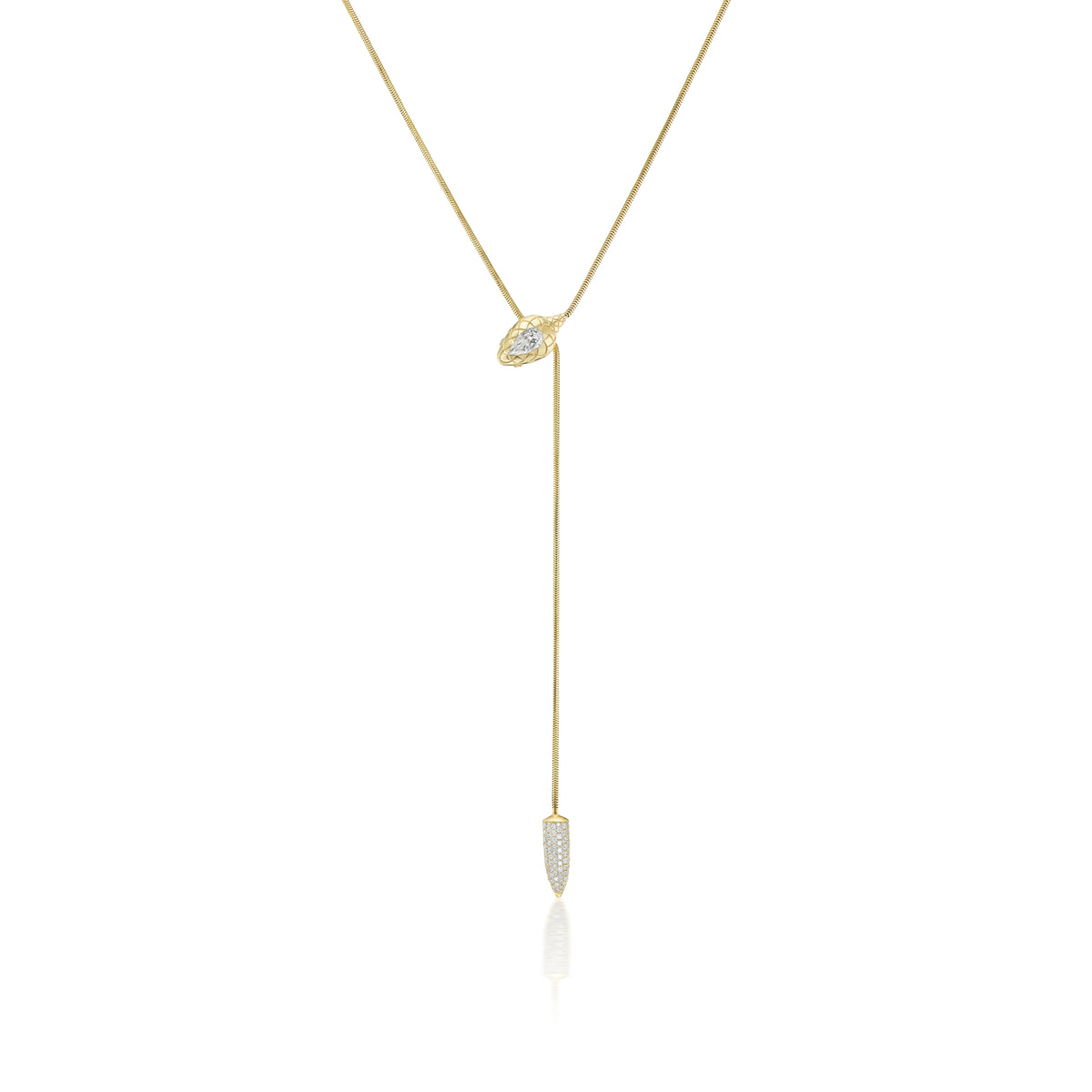 14k yellow gold Vintage Diamond Snake Chain Lariat Necklace