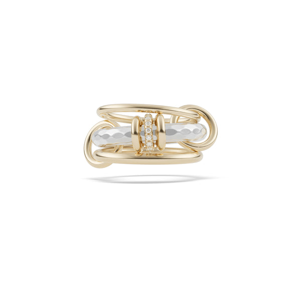 18k yellow gold and sterling silver hammered gemini sg Vulcan ring by Spinelli Kilkollin Tiny Gods