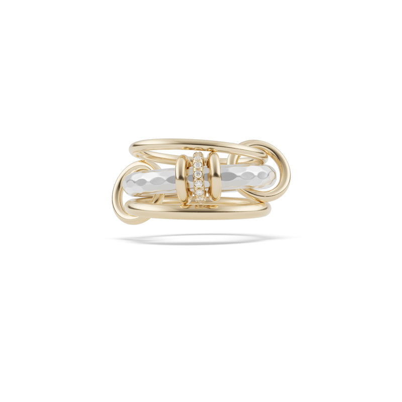 18k yellow gold and sterling silver hammered gemini sg Vulcan ring by Spinelli Kilkollin Tiny Gods