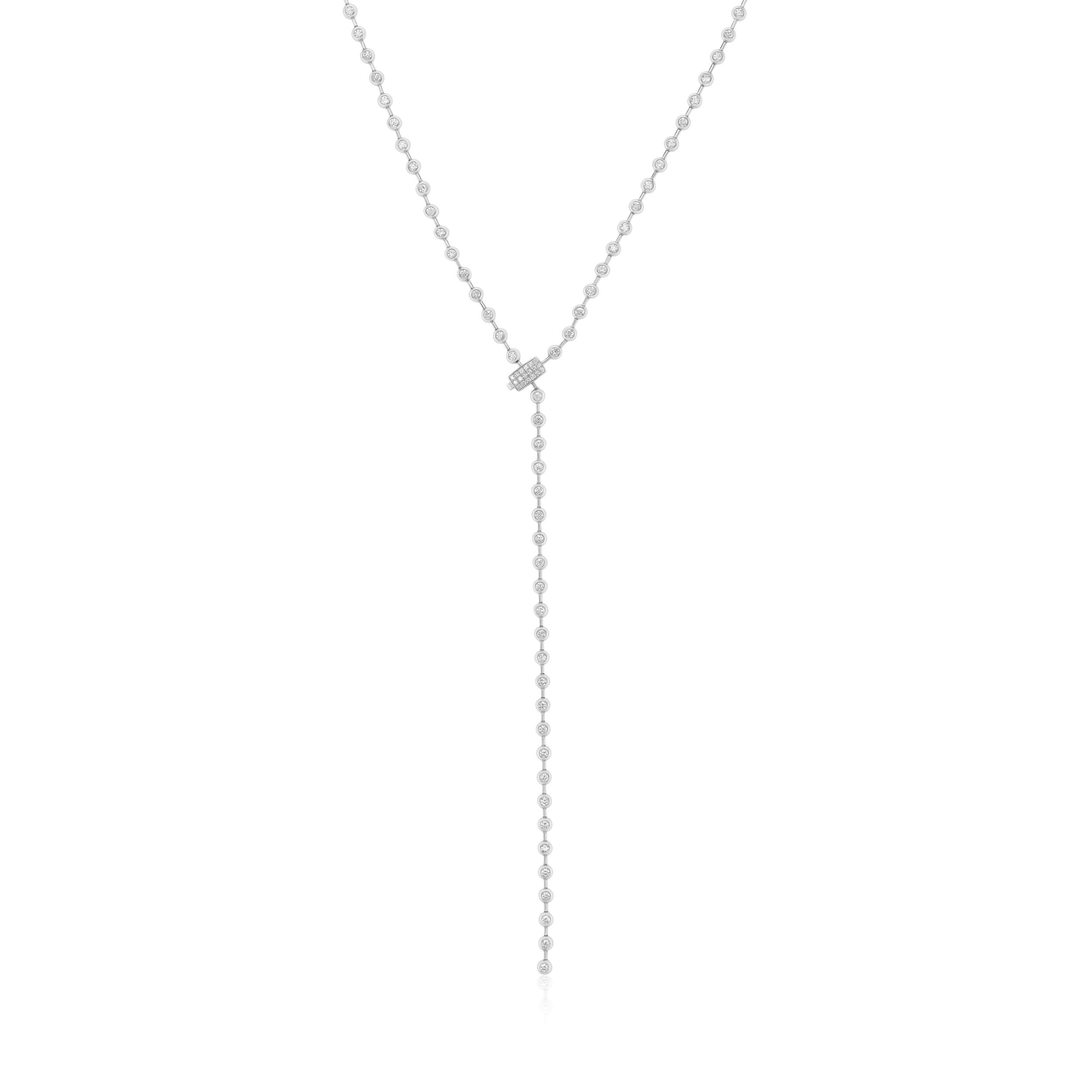 18k white gold diamond bezel lariat wire adjustable long 30" 31" necklace Tiny Gods 