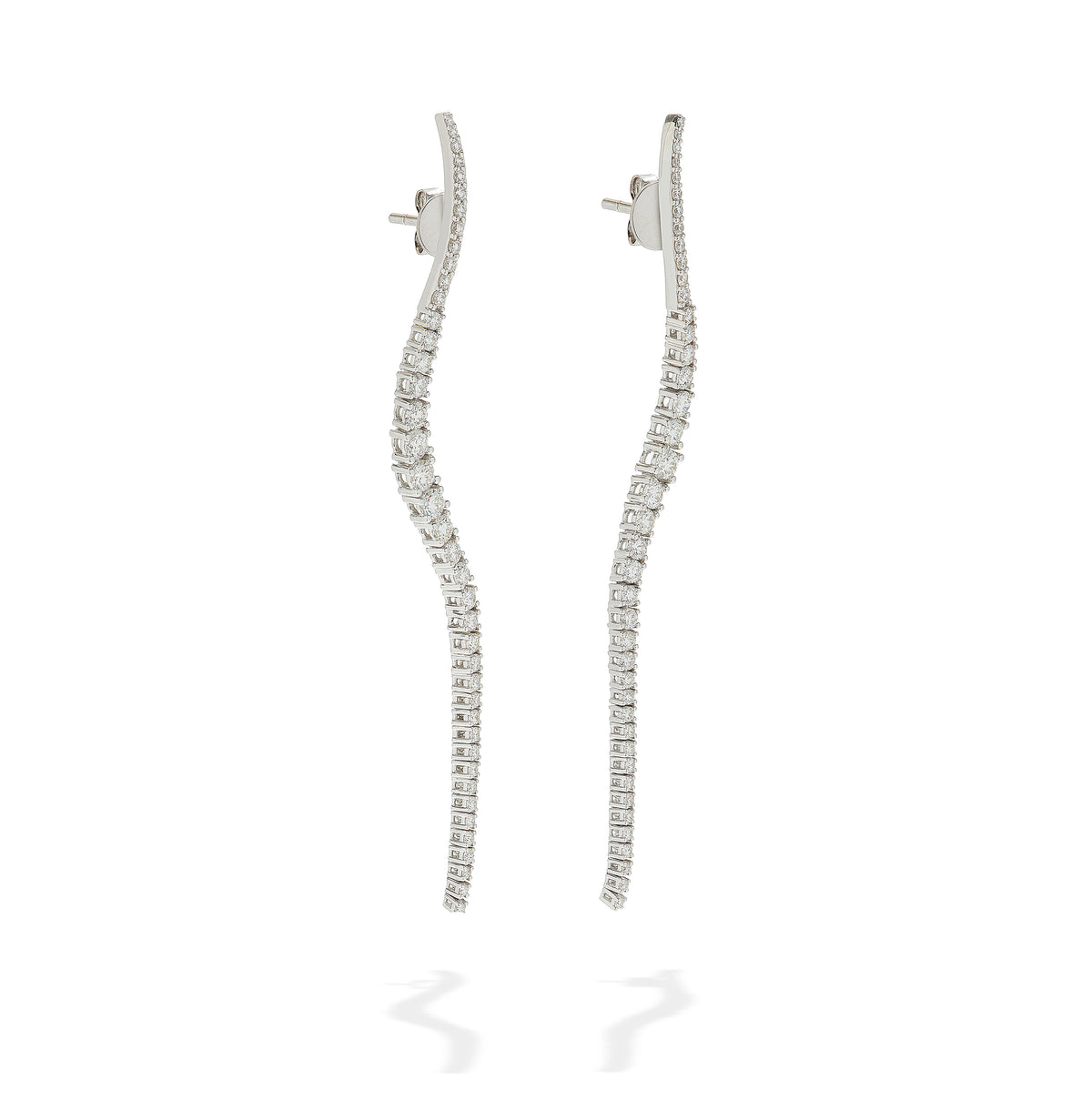 18k white gold diamond long halo drop earrings by Marie Mas Tiny Gods