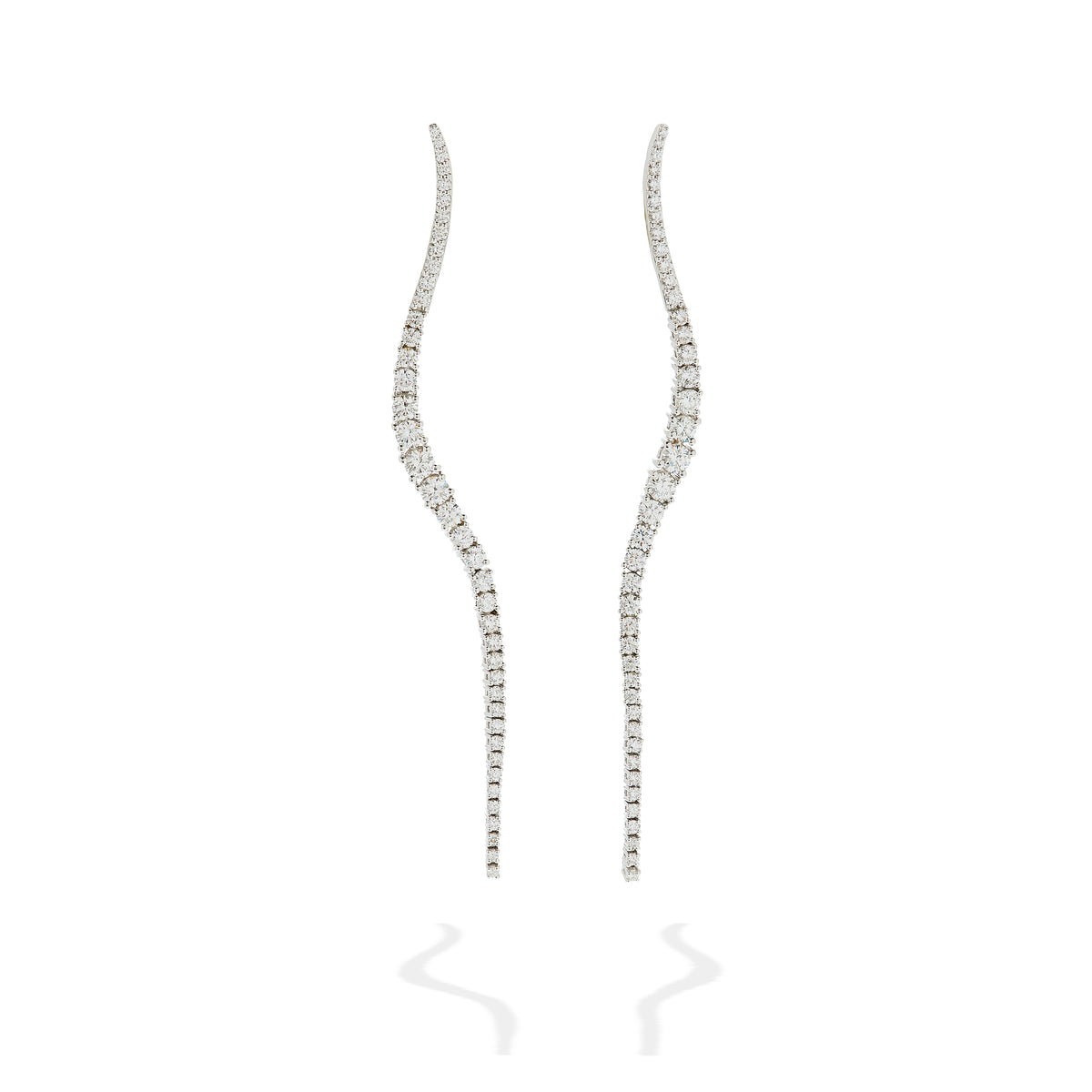 18k white gold diamond long halo drop earrings by Marie Mas Tiny Gods