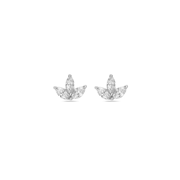 14k white gold diamond marquis cluster stud earrings Tiny Gods