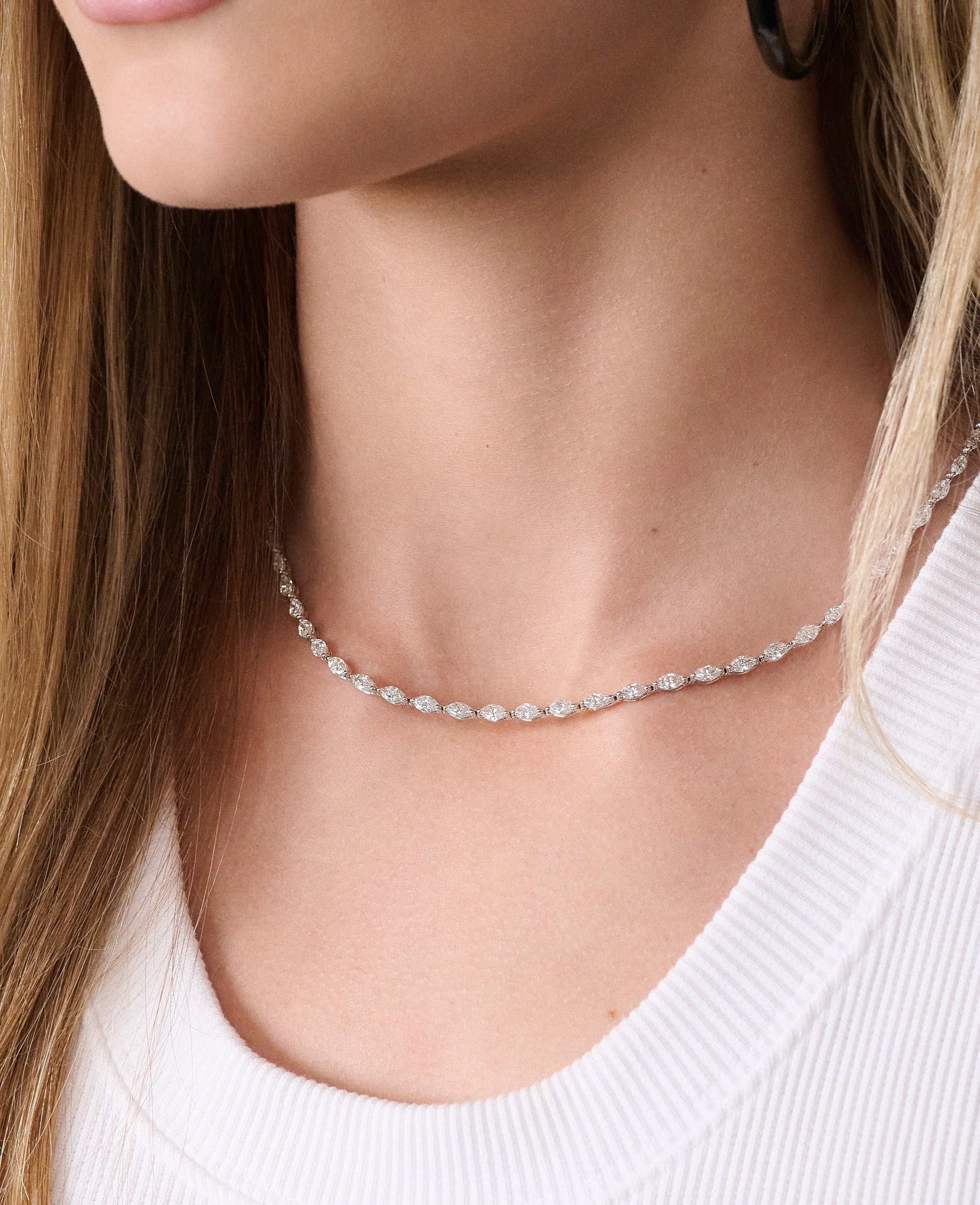 18k white gold 8 ct marquise diamond tennis necklace Tiny Gods 