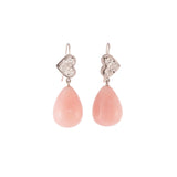 18k white gold mosaic diamond heart earrings with pink opal bulbs drops by Sylva & Cie Tiny Gods